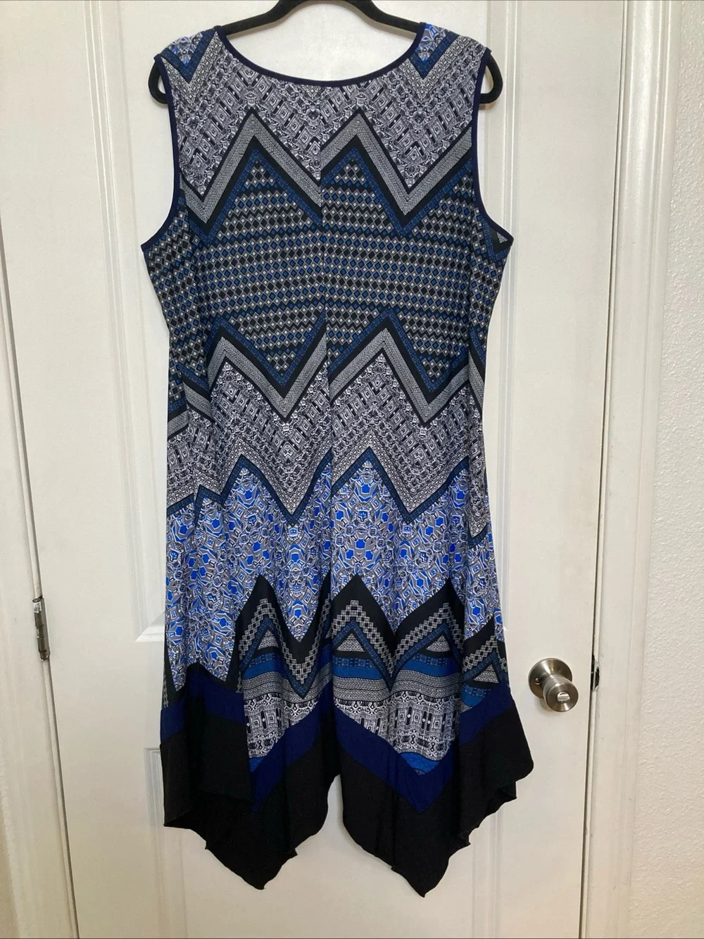 PerSeption Dress Asymmetrical Boho Handkerchief Patchwork Blue Geometric 2X
